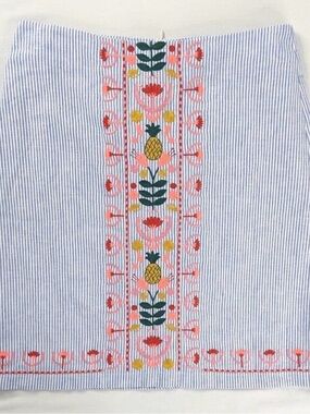 Boden Blue & White Striped Mini Skirt with Coral and Mustard Embroidery